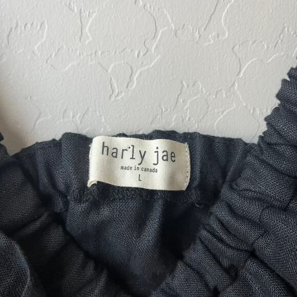 Harly Jae Dress Milos Black Linen Ruffled V-Neck Minimalist Maxi Dress Size L‎ - Picture 6 of 11